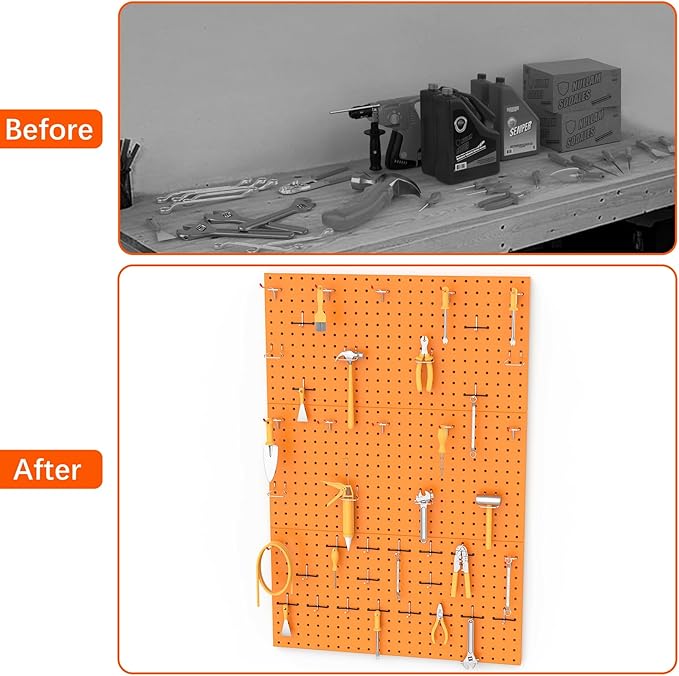 TORACK 3Pcs Metal Pegboard Panels(12x24 inch) for Wall Garage Tools Storage Pegboard for Workbench, Modular Peg Board Tool Organizer Board Kit(Pack of 3, Orange)