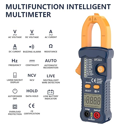 IZIO Digital Clamp Meter Multimeter 5999 Count, Ampere Voltage Tester Auto Ranging with AC DC Voltage, AC Current,Resistance,Capacitance,Continuity,Live Wire Test, NCV,Non-Contact Voltage Tester, Blue