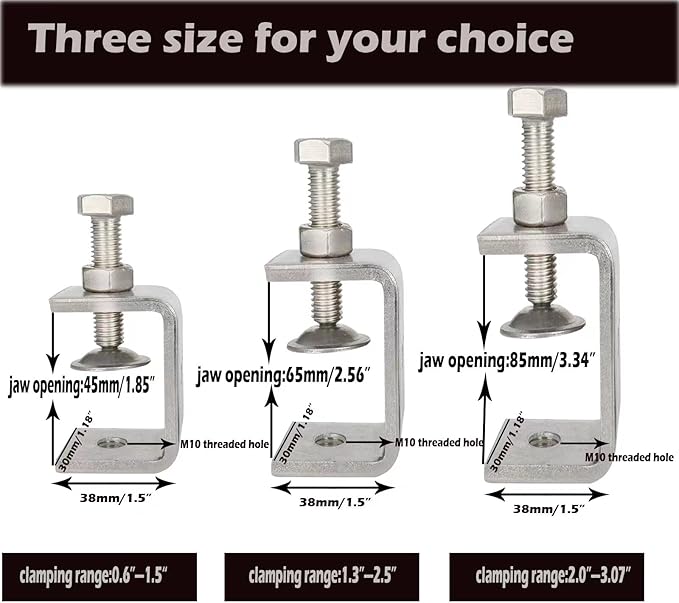 C Clamps Heavy Duty Stainless Steel - Small Metal Clamps With Screws, Wide Jaw Opening Tiger Clamp For Woodworking, Clamps for Crafts (2pcs)
