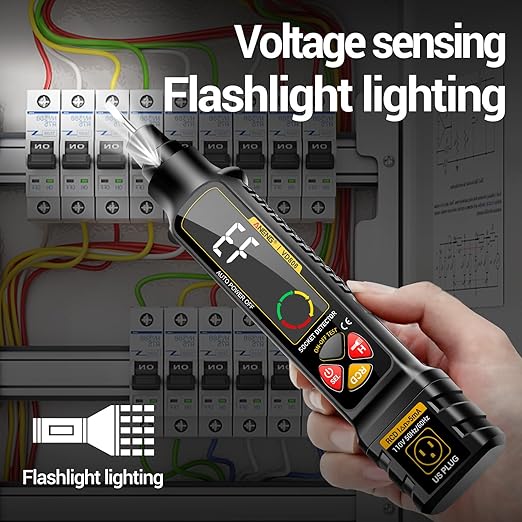 Non Contact Voltage Tester Outlet Receptacle Detector Dual Range AC 2-440V,50Hz-60Hz Live/Neutral Wire Tester with LCD Display,Breakpoint Finder,Light Fuse Checker,Circuit Polarity Wall Plug Tool