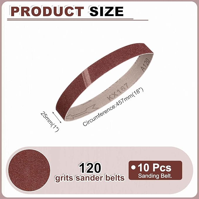 HARFINGTON 1 x 18 Inch Sanding Belts, 10 Pcs 120 Grits Aluminum Oxide Abrasive Belt Sander File Belt for Woodworking, Metal Polishing, Knife Sharpener