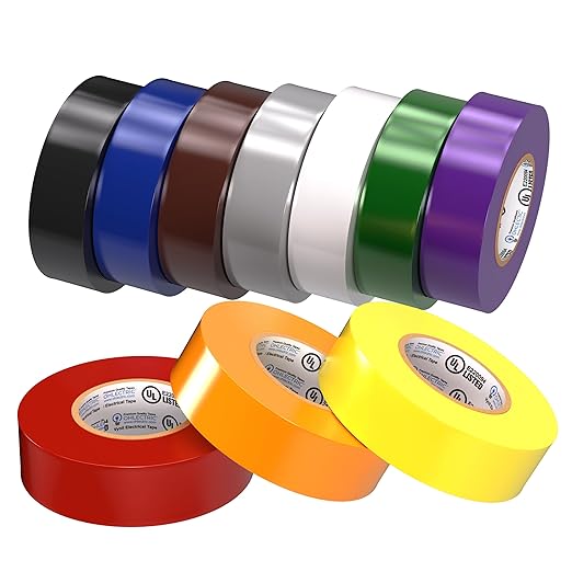 OHLECTRIC Professional Grade Vinyl Electrical Tape (10 Pack) Multicolored - 7 Mil Thick Flame-Retardant, Heat & Weather Resistant 3/4 Inch x 60 Feet | Ideal for Contractors & Electricians
