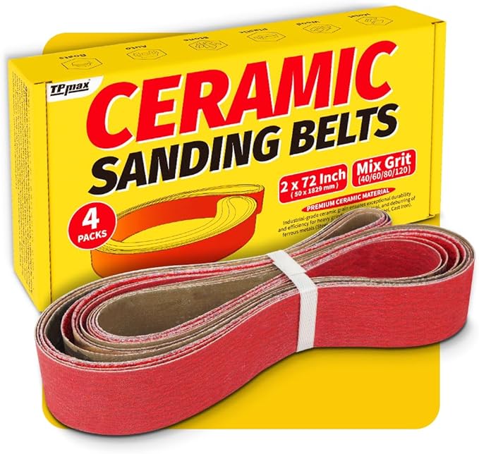 2x72 Inch Ceramic Sanding Belts (40/60/80/120 Grits) – High-Performance Sander Sharpening Belts for Knife Making, Metalworking, and Woodworking