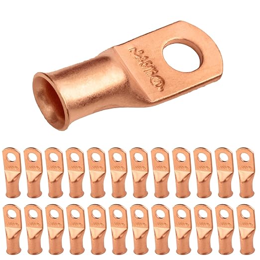 SELTERM 25pcs 1 AWG 5/16" Stud Battery Lugs, Ring Terminals, Heavy Duty Copper Wire Lugs, Battery Cable Ends, 1 Gauge Ring Terminal Connectors, UL Bare Copper Eyelets Electrical Battery Cable Lugs
