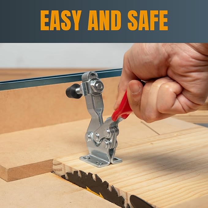 POWERTEC 2PK Toggle Clamp, 500 lbs Holding Capacity, 225D Quick Release Horizontal Clamps w/Antislip Rubber Pressure Tip for Woodworking Jigs and Fixtures, Welding, Drill Press, Crosscut Sled (20325)