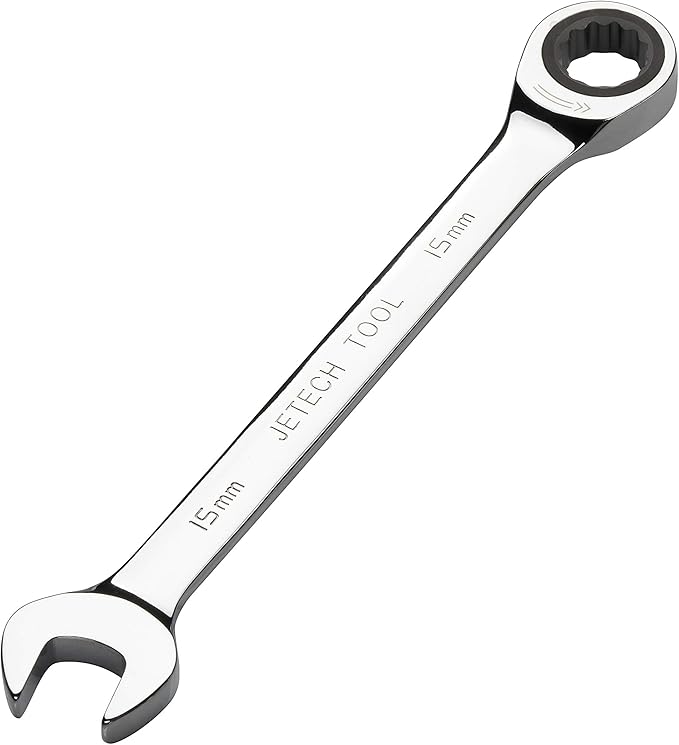 Jetech 10PCS Ratcheting Combination Wrench, Industrial Grade Gear Spanner with 12-Point 72-Tooth Ratchet, Forged and Heat-Treated Cr-V Steel, Metric (15MM 10PACK)