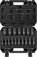 25-Piece 1/2" Drive Socket Set, Metric(10mm-32mm), Deep Sockets, Extension Bars, 1/2" F to 3/8" M Reducer,3/8" F to 1/2" M Reducer, Universal Joint, 6 Point Design, Cr-V