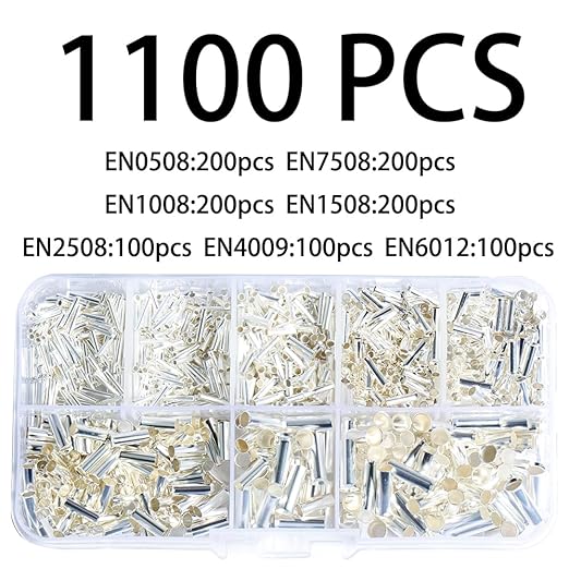 1100Pcs Wire Ferrules Tinned Copper Crimp Connector Electrical Cable Pin Cord Fitting Assortment Kits Terminals Sleeves Crimping Tool Set Silver Plated Sleeves Insulated…
