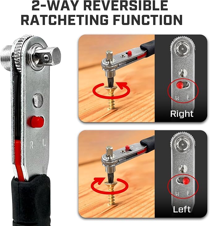 Angle Ratchet Screwdriver Set: 16 Piece Magnetic Bit & Socket with 90 degree Mini Offset Low Profile Reversible Drive Handle - DIY Bike Tight Spaces