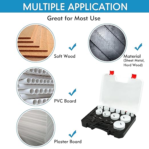 Hole Saw Kit Bi Metal, with 3/4" to 2-1/2" 22 PCS Saw Blades in Case, Hole Saw Set for Metal, Wood and Plastic, with Clean and Smooth Cutting Edge, Fast Chip Removal