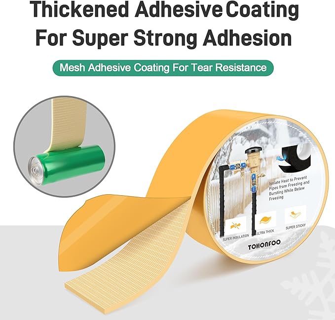 Pipe Insulation Tape, Foam Insulation Tape for Outdoor Pipes Winter Freeze Protection, Foam Pipe Insulation Wrap, Heat Tape for Water Pipes, Copper Pipes, PVC, AC Line, 2in x 15ft, Beige