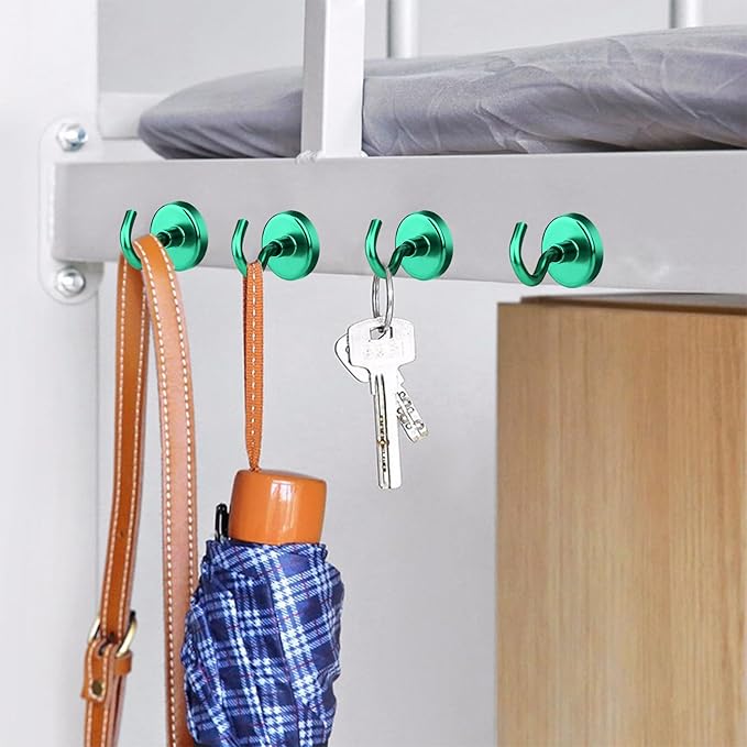 MIKEDE Strong Magnetic Hooks, 110Lbs Heavy Duty Magnetic Hooks for Cruise, Neodymium Earth Magnets with Hooks for Hanging, Super Metal Industrial Magnets for Grill, Storage (Green,10 Pack)