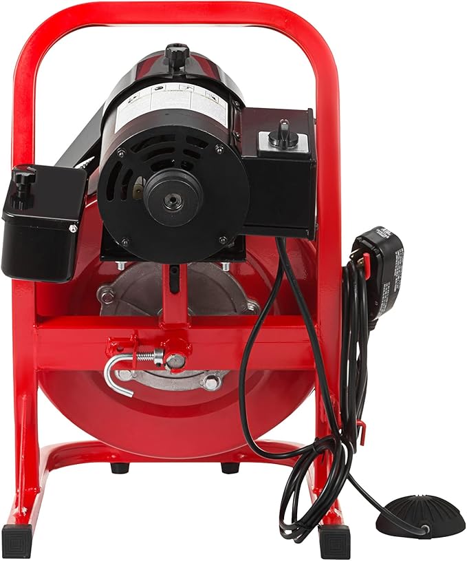VEVOR 50FT x 1/2 Inch Drain Cleaning Machine, 250W Electric Drain Auger, Portable Sewer Snake Auger Cleaner with Cutters & Air-Activated Foot Switch for 1" to 4" Pipes, Black, Red