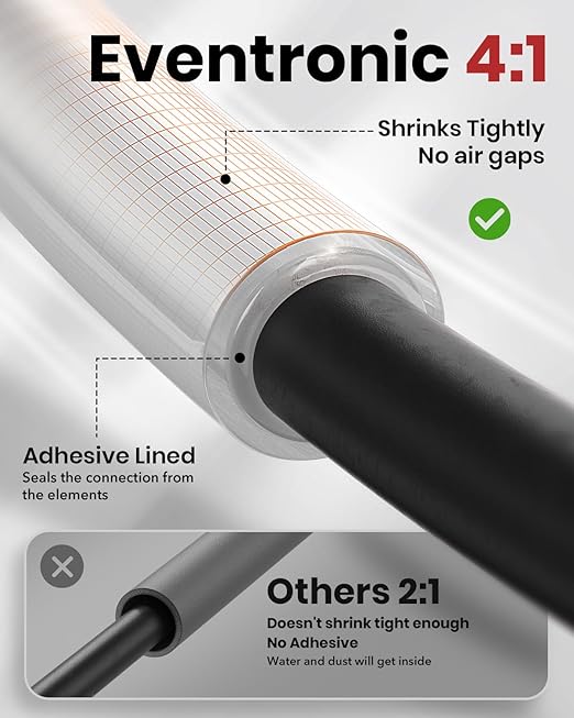 Eventronic 4:1 Heat Shrink Tubing Kit - 400 Pcs Adhesive Lined, Wire Shrink Wrap Tubing, Marine Grade Industrial Heat-Shrink Tubing, Clear