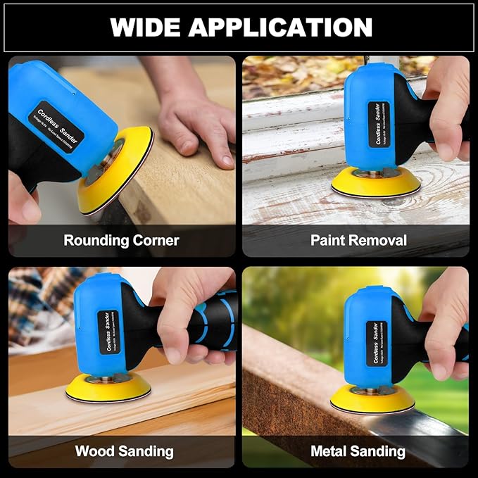Cordless Sander, 3" Palm Sander with 2Pcs 16.8V 3.0Ah Batteries, 3500RPM Mini Polisher, 30 Accessories Sander Tool for Sanding/Polishing/Waxing/Cleaning