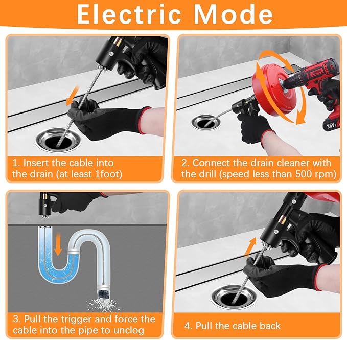25 FT Plus Double Mode Drain Snake Tools, 13-in-1 Drain Auger for Sink and Drain Unblocking, Plumbing Snake for Kitchen, Bathrom and Shower Sink, Snake for Real DYIs[Upgraded 4.0]