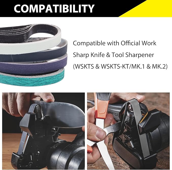 20 Pack 1/2" x 12" Replacement Sharpening Sanding Belts for Official Work Sharp Knife & Tool Sharpener (WSKTS & WSKTS-KT/Mk.1 & Mk.2) - 80/240/1000/5000 Grit,1/2x12 Inch Knife Sharpener Belts