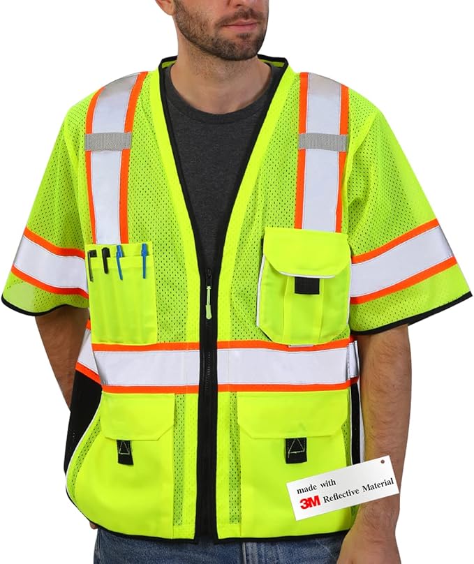Dib Safety Reflective Mesh Vest ANSI Class 3, High Visibility with Pockets and Zipper, Made with 3M Reflective Tape, Yellow 2XL