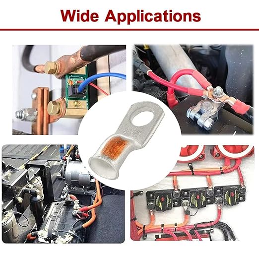 Heavy Duty Tinned Copper Wire Lugs with Studs (1/0 AWG, 3/8" & 5/16"), Heat Shrink Tubing, Battery Cable Ends, Bare Copper Eyelets