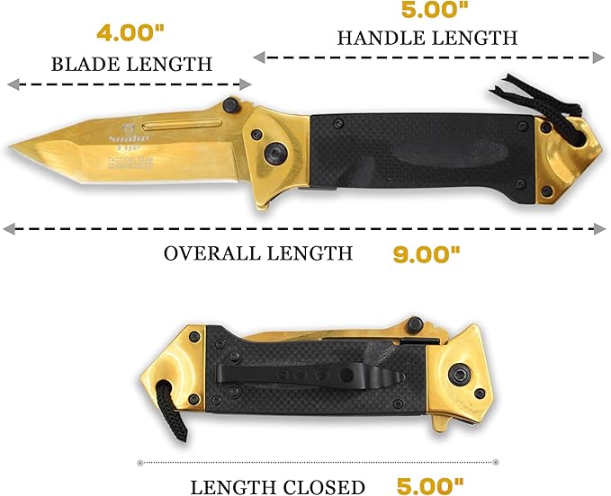 Snake Eye Tactical Heavy Duty Every Day Carry Folding Pocket Knife (Gold)