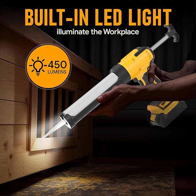 Cordless Caulking Gun Compatible with DeWalt 20V Max Battery (Tool Only) 10oz Electric Caulking Gun with Anti-Drip, 6-Speed,LED Light – Ideal for Sealing, Filling & Repairing Windows, Bathrooms