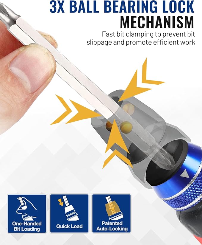 WORKPRO 12-in-1 Ratcheting Multi-Bit Screwdriver Set, Quick-load Mechanism Screwdriver with Double End Bits in Handle