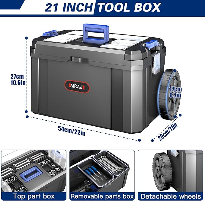 3 IN 1 Rolling Tool Box With Wheels,Stackable Tool Box,Modular Tools Storage Organizer,Top Small Parts Organizer Design,With Removable Small Parts Box,for Home,Repair,Garage Storage,17 IN+19 IN+21 IN