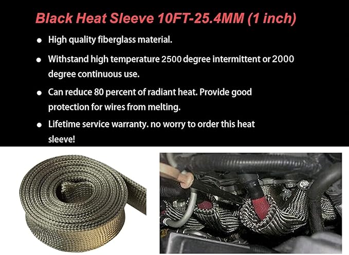 Heat Shield Sleeve Fuel Line Heat Shield Auto Hose Spark Plug Wire Cover Protectors Boots Roll 2500 Degree for Car&Auto Wire Loom Brake Cable (1" IDX10', Titanium)