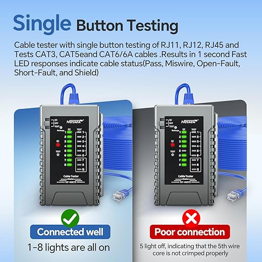 NOYAFA NF-468YS Network Cable Tester, Rechargeable RJ11 RJ45 Ethernet Cable Tester for CAT5 CAT5 CAT6 CAT7, Continuity Tester UTP/STP Cable Toner POE Tester LAN Telephone 60V Anti-Burn Network Tools