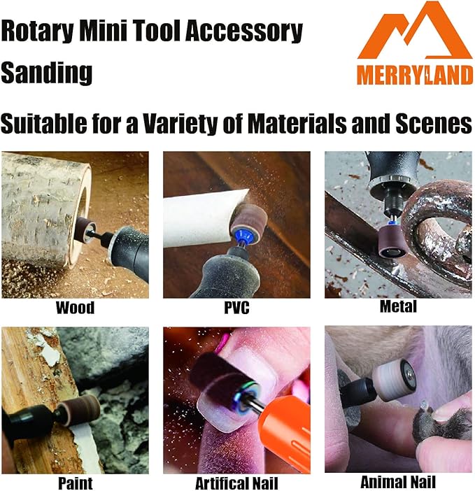 Merryland Drum Sander Sanding Band for Dremel 184pcs, 80# 1/4" Sanding Sleeve 180pcs and Mandrel 4pcs Rotary Tool, Electric Power Tool Accessory DIY, RMTA184C2