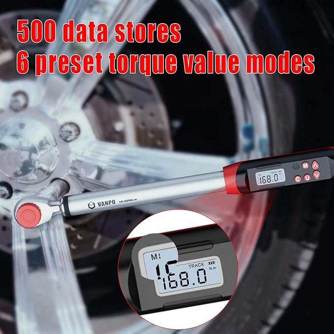 1/2-Inch Drive Digital Torque Wrench(7.38-147.5ft-lbs/10-200NM) Dual-Direction Adjustable Electronic Torque Wrench with Preset Value, Buzzer and LED Flash Notification, for Bike Moto Car