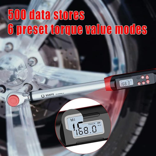 1/2-Inch Drive Digital Torque Wrench(7.38-147.5ft-lbs/10-200NM) Dual-Direction Adjustable Electronic Torque Wrench with Preset Value, Buzzer and LED Flash Notification, for Bike Moto Car