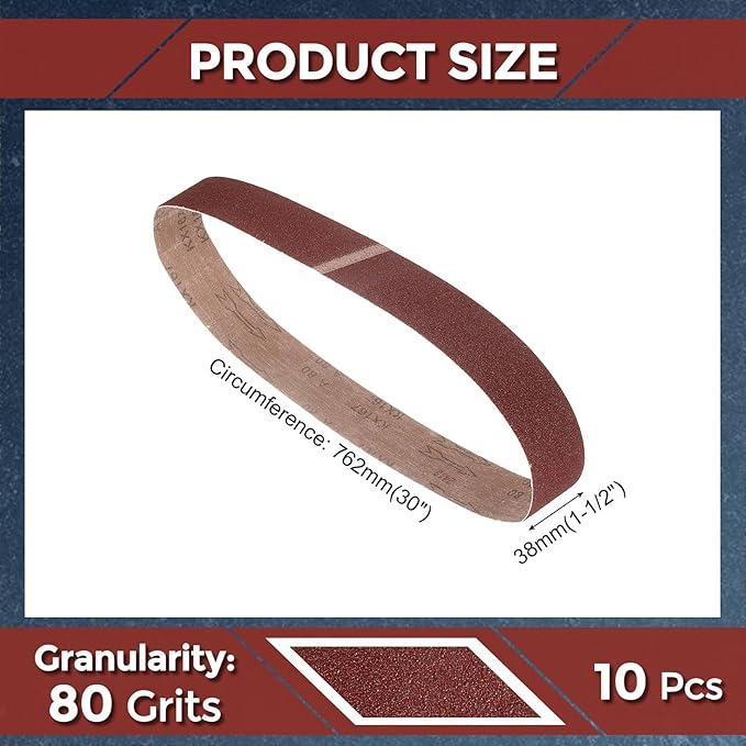 10 Pcs Sanding Belts 1-1/2 x 30 Inch 80 Grit Aluminum Oxide Abrasive Sandpaper for Belt Sander Metal Grinding Wood Working Weld Rust Removal