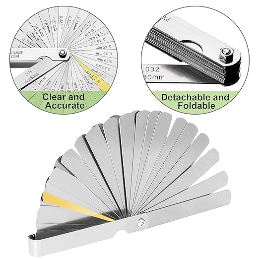 Spurtar 2pcs Feeler Gauge Set 32-Blade Straight Feeler Gauge and 16-Blade Offset Feeler Gauges Filler Gauge SAE Metric Filler Gauge Set Feeler Gauges for Valves, Guitar, Spark Plug, Piston Measure