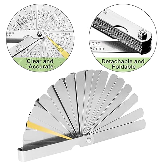 Spurtar 32 Blades Feeler Gauges 0.0015-0.035'' (0.04-0.88 mm) Stainless Steel Feeler Gauge Set SAE/Metric Feeler Gauge for Measuring Gap Width and Thickness for Guitar, Spark Plug, Piston Measure