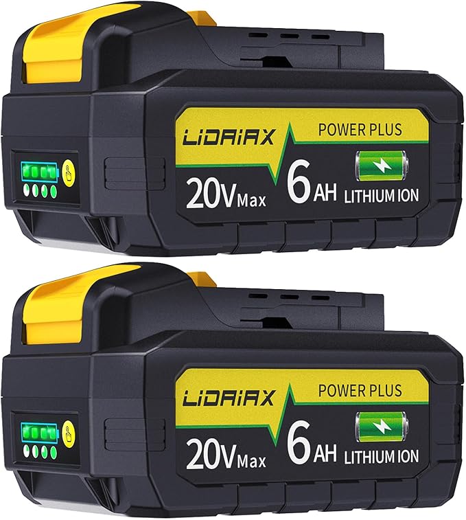2 Pack 100% True 6.0Ah Capacity Lithium Ion Replacement Battery for Dewalt 20V Max Battery, High Power Cell for DCB200 DCB201 DCB203 DCB204 DCB207 DCB181 DCB180 DCD/DCF/DCG Series Tools