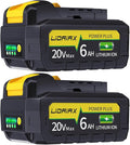 2 Pack 100% True 6.0Ah Capacity Lithium Ion Replacement Battery for Dewalt 20V Max Battery, High Power Cell for DCB200 DCB201 DCB203 DCB204 DCB207 DCB181 DCB180 DCD/DCF/DCG Series Tools