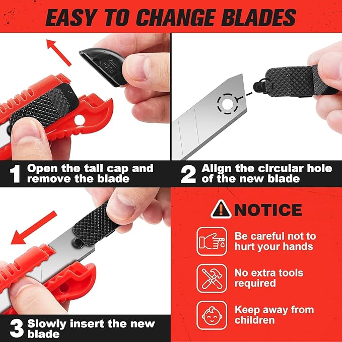 20 Pack Utility Knife, Box Cutter Retractable, Box Knife for Cartons, Cardboard, and Boxes, Box Opener with 10 Pieces 18mm Snap-off Blade, Razor Knife for Office and Home Use, Box Cutters, Red