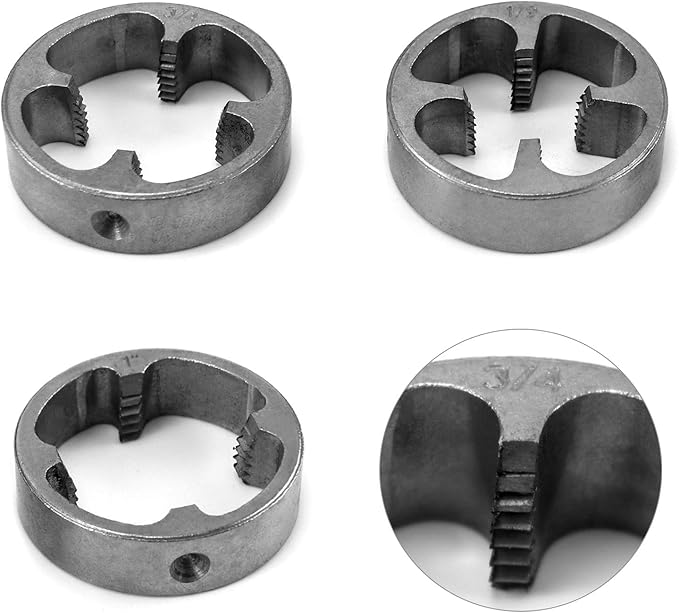 QWORK NPT Die Set, 6Pcs PVC Thread Maker Tool,Pipe Round Die Set, Pipe Threader Plumbing Tool, Three Maker Size: 1/2", 3/4", 1"