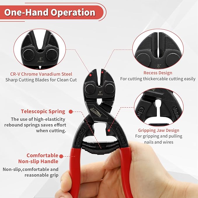 4Pcs Bolt Cutter Pliers Set, 8" Cable Cutter, 8" Bolt Cutter, 8" Wire Rope Cutter, 8" End Cutting Pliers with Toolbox, Cr-V Blade for Cutting Locks, Barbed Wire, Steel Wire, Chains, Rivets