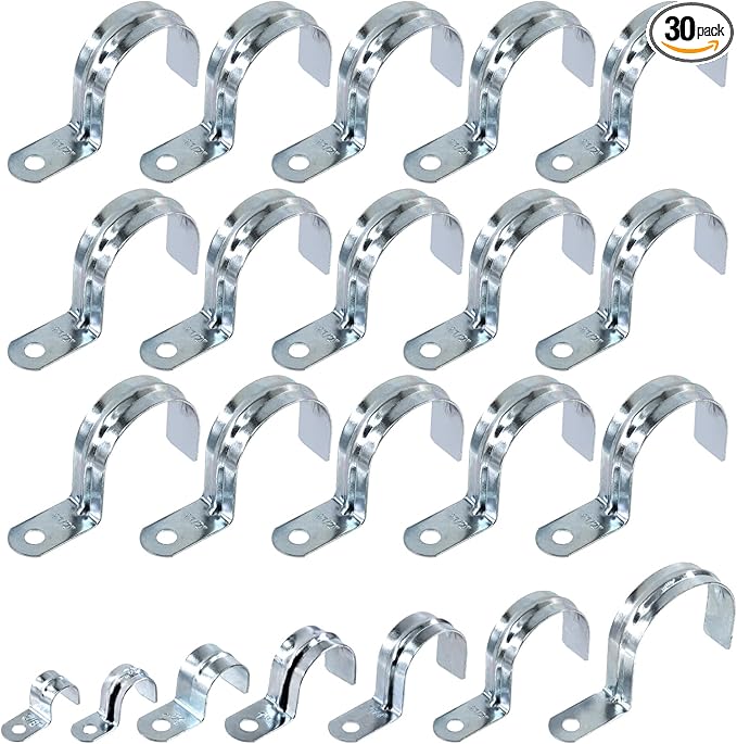 Swpeet 20Pcs 2"(50mm) Zinc Plated One Hole EMT Pipe Strap Kit, Pipe Straps U Bracket Tube Strap Pipe Clamp 1 Hole Snap On Pipe Strap Conduit Clamps Tension Clips for Fixing EMT Conduit Pipe