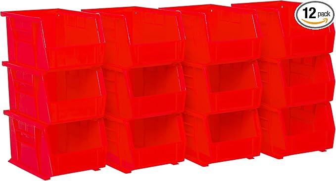 Akro-Mils 30237 AkroBins Plastic Hanging Stackable Storage Organizer Bins, 9-" x 6-" x 5-", Red, 12-Pack