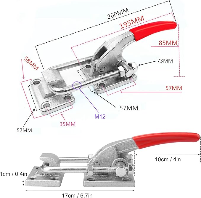 10.2 Inch Heavy Duty Large Toggle Clamp Latch, 7700Lbs Holding Capacity, Tire Carrier Latch, Self-Lock U-Bolt Adjustable for Trailer Latch, Machine, Smoker Lid, latches Hardware, by GENHAKON.