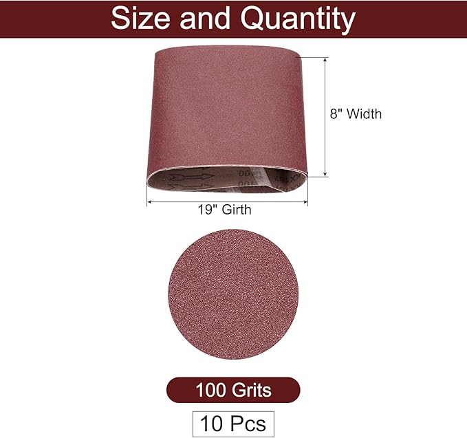 uxcell 10pcs 8" x 19" Sanding Belts 100 Grits Aluminum Oxide Abrasive Belt Sander Paper Sanding Papers for Metal Wood Grinding Polishing, Reddish Brown