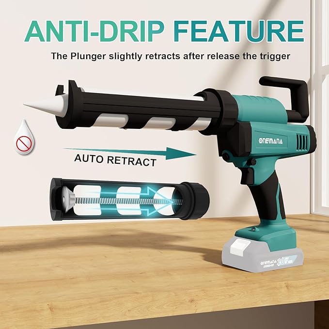 Caulking Gun 20V Anti-drip Caulk Gun with LED 10oz Silicone Caulking Tool for Filling Sealing 6 Adjustable Speed Electric Caulking Gun Kit with 5in1 Sealant Finishing/Removal Tool,Tool Only