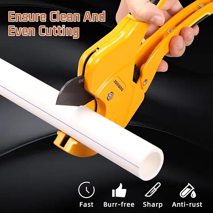 DOMINOX PVC Pipe Cutter, Cuts up to 1-5/8”, Professional Cutting PEX, PVC, and PPR Pipe, Etc, SK5 Blade and Aluminum Alloy Body, One-hand Rapid Cutting Tool for the Pipe