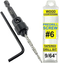 FTG USA Adjustable Wood Countersink Drill Bit #6 (9/64") with Tapered Drill Bit for Woodworking