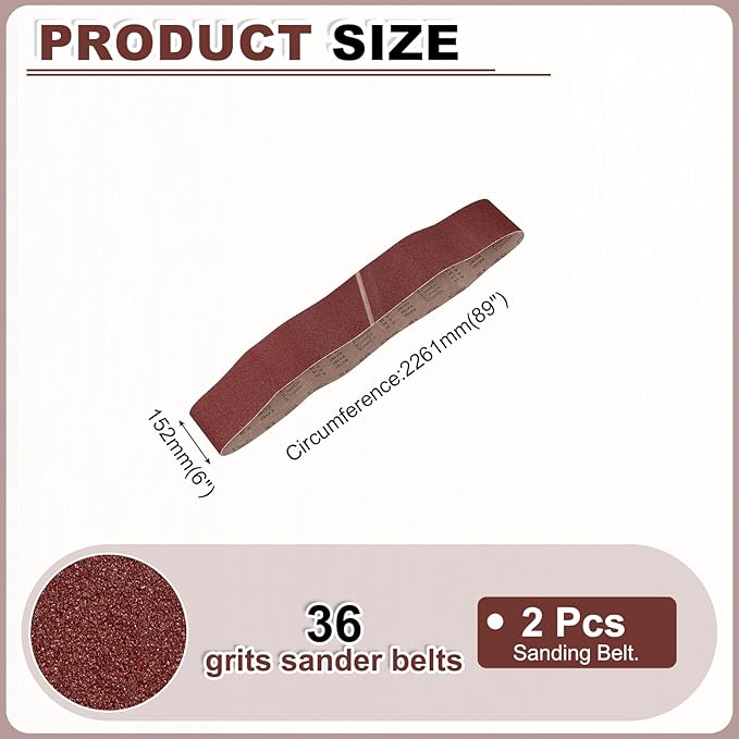 HARFINGTON 6 x 89 Inch Sanding Belts, 2 Pcs 36 Grits Aluminum Oxide Abrasive Belt Sander File Belt for Woodworking, Metal Polishing, Knife Sharpener