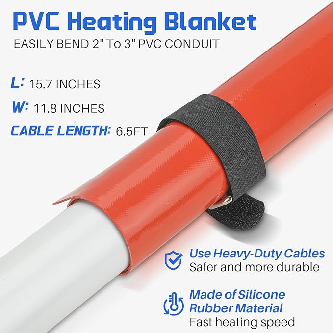 PVC Heating Blanket, PVC Conduit Bender Use High-Quality Silicone Material, Faster heating speed with Longer Service Life, 120V/200W (2" To 3")