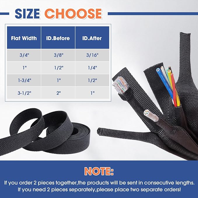 2:1 Heat shrinkable Braided Sleeving Fabric Wire Loom High Temp Heat Shrink Wiring Harness Abrasion Protector Cable Sleeve(3/8"-34ft)